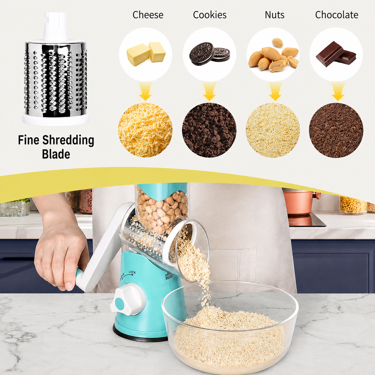 3-in-1 Multifunctional Vegetable Slicer & Cheese Grater – Rotary Drum Cutter