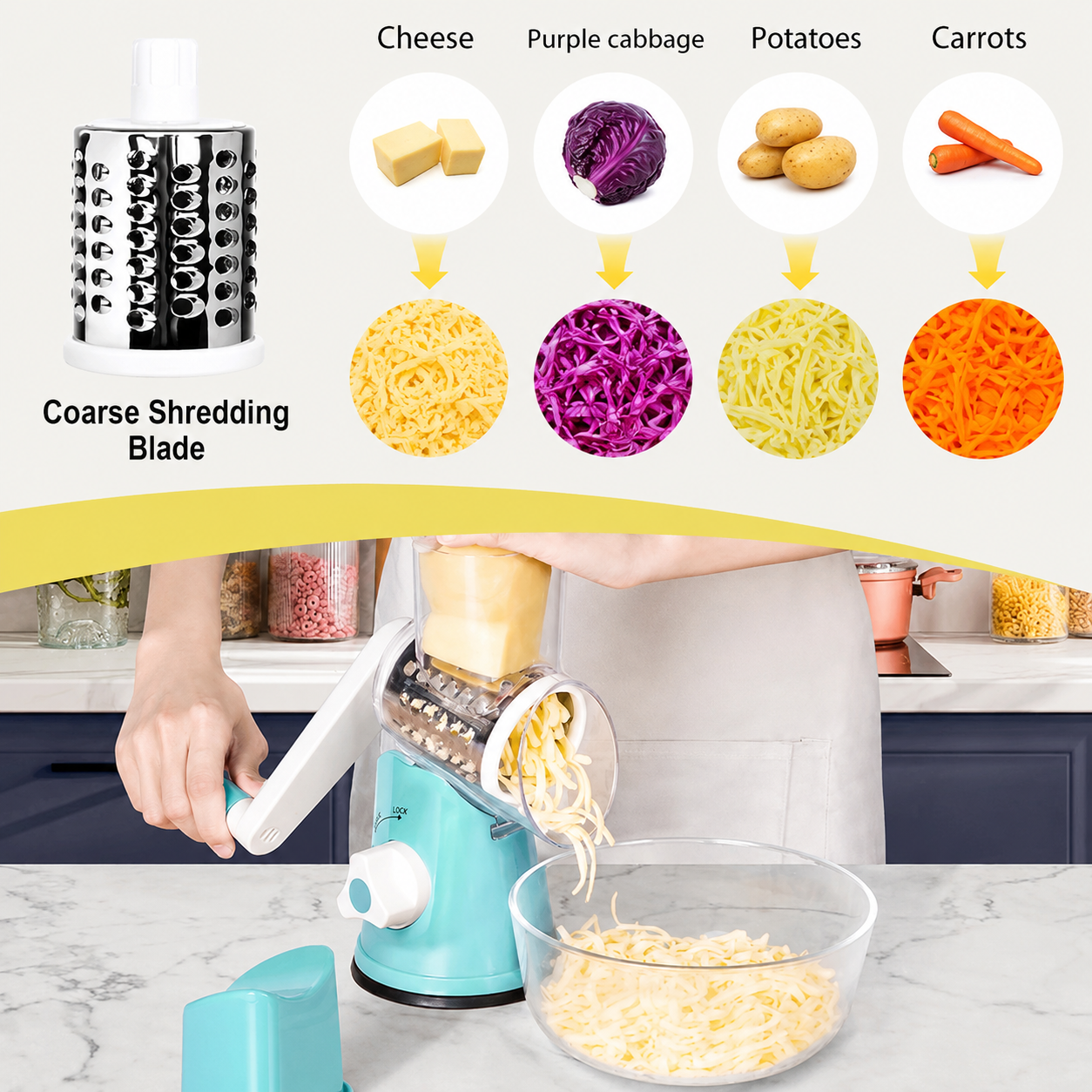 3-in-1 Multifunctional Vegetable Slicer & Cheese Grater – Rotary Drum Cutter